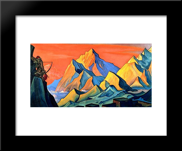 Message From Shambhala (Arrow-Letter) 20x24 Black Modern Wood Framed Art Print Poster by Roerich, Nicholas