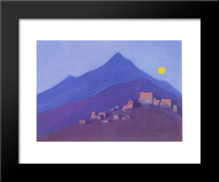 Moon Over Monastery In Mountains 20x24 Black Modern Wood Framed Art Print Poster by Roerich, Nicholas