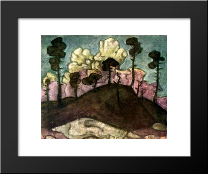 Pine Trees With Cloudy Background 20x24 Black Modern Wood Framed Art Print Poster by Roerich, Nicholas