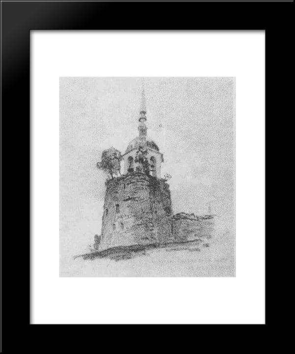 Porhov. Belfry On Fortress Tower. 20x24 Black Modern Wood Framed Art Print Poster by Roerich, Nicholas