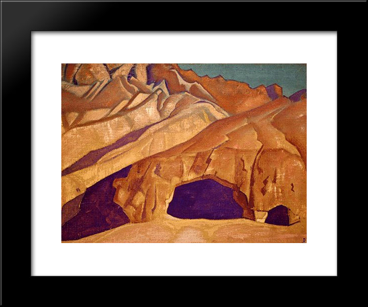 Rocks With Buddhist Caves 20x24 Black Modern Wood Framed Art Print Poster by Roerich, Nicholas
