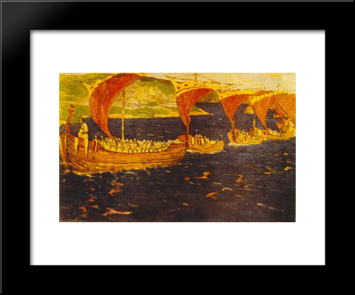 Scarlet Sails (Overseas Guests) 20x24 Black Modern Wood Framed Art Print Poster by Roerich, Nicholas