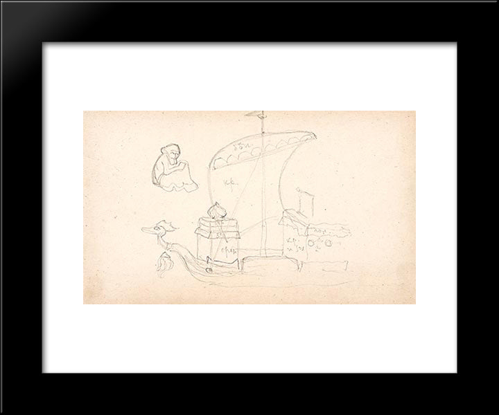 Sketch Of Galley 20x24 Black Modern Wood Framed Art Print Poster by Roerich, Nicholas