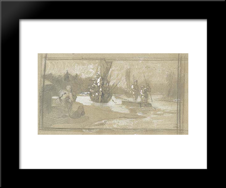 Sketch Of Scene From Varangian Life 20x24 Black Modern Wood Framed Art Print Poster by Roerich, Nicholas