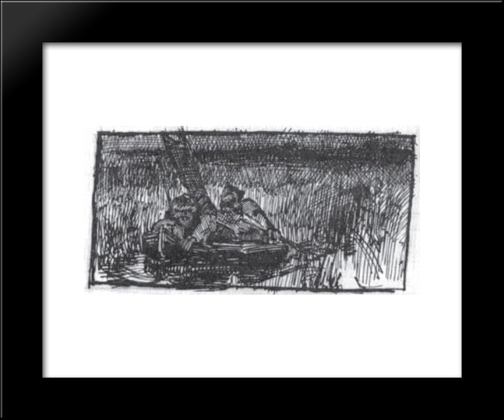 Sketch Of Two Hunters In Boat 20x24 Black Modern Wood Framed Art Print Poster by Roerich, Nicholas