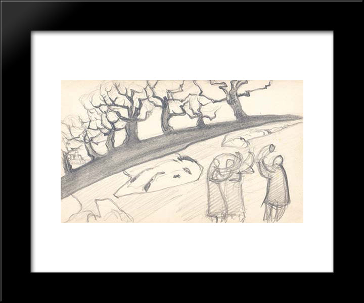 Sketch With Trees And People With Buggles 20x24 Black Modern Wood Framed Art Print Poster by Roerich, Nicholas