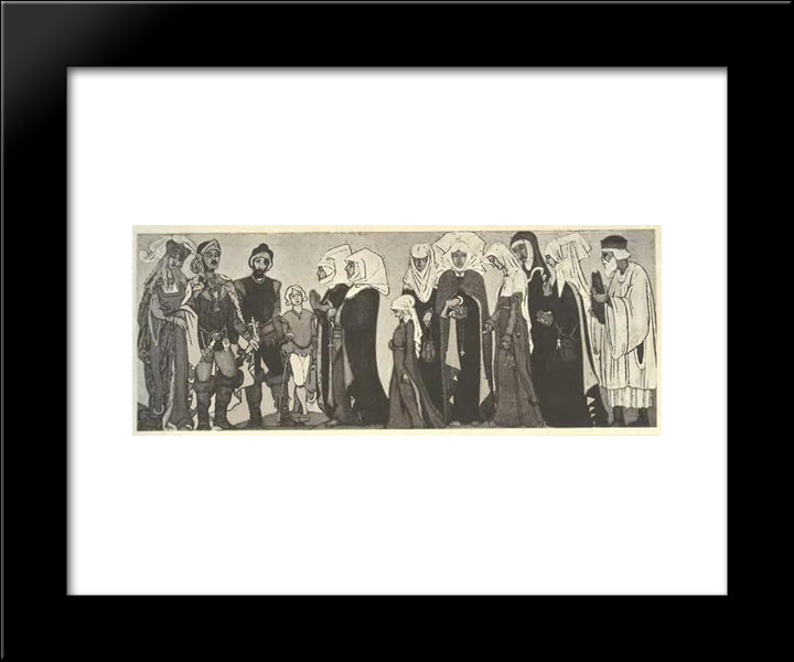 Sketches Of Costumes For Sister Beatrice 20x24 Black Modern Wood Framed Art Print Poster by Roerich, Nicholas