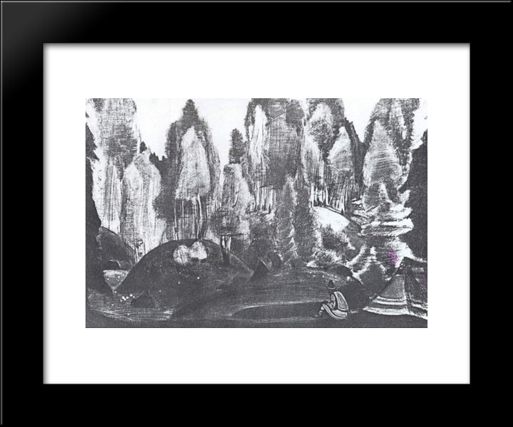 Study Of Scene Design For Snow Maiden 20x24 Black Modern Wood Framed Art Print Poster by Roerich, Nicholas