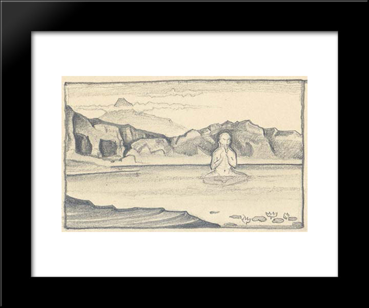 Study To Lotos 20x24 Black Modern Wood Framed Art Print Poster by Roerich, Nicholas