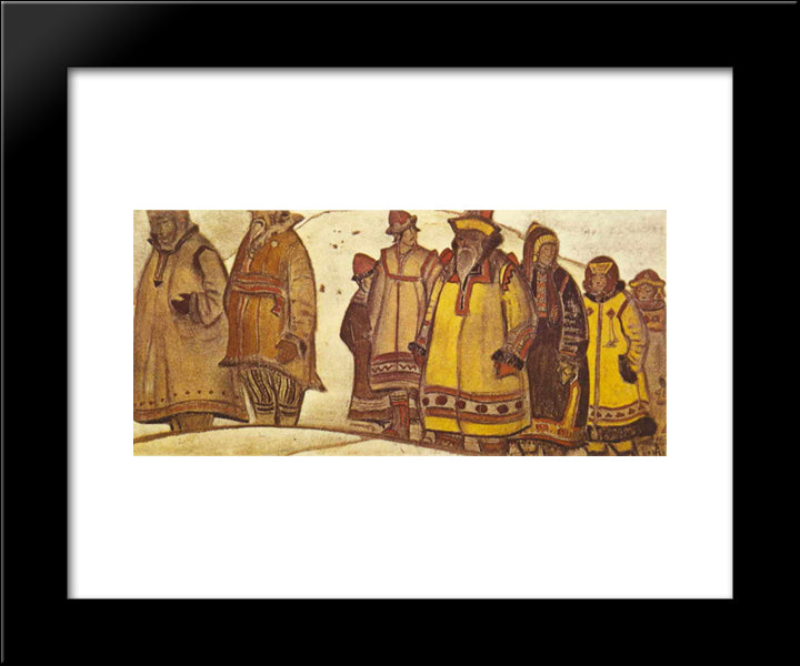 The Scene With Eight Figures In Costumes 20x24 Black Modern Wood Framed Art Print Poster by Roerich, Nicholas