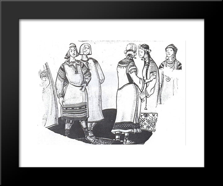 The Scene With Five Figures In Costumes 20x24 Black Modern Wood Framed Art Print Poster by Roerich, Nicholas