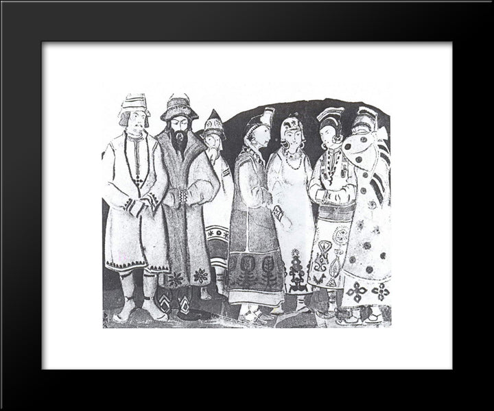 The Scene With Seven Figures In Costumes 20x24 Black Modern Wood Framed Art Print Poster by Roerich, Nicholas