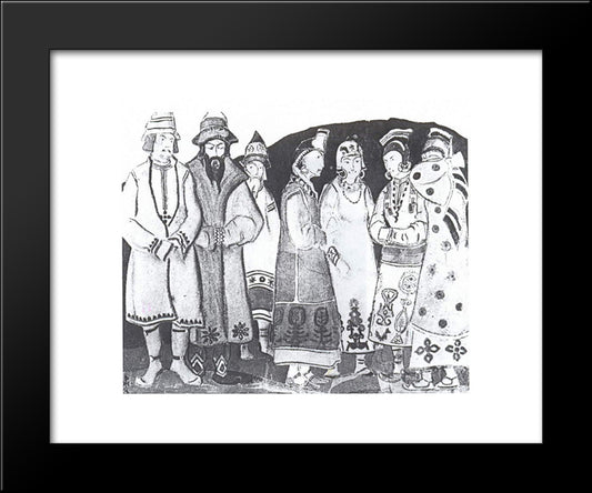 The Scene With Seven Figures In Costumes 20x24 Black Modern Wood Framed Art Print Poster by Roerich, Nicholas