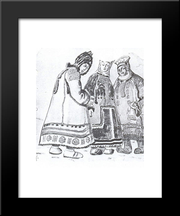 The Scene With Three Figures In Costumes 20x24 Black Modern Wood Framed Art Print Poster by Roerich, Nicholas