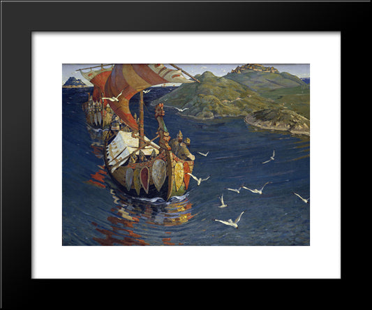 Visitors From Over The Sea 20x24 Black Modern Wood Framed Art Print Poster by Roerich, Nicholas