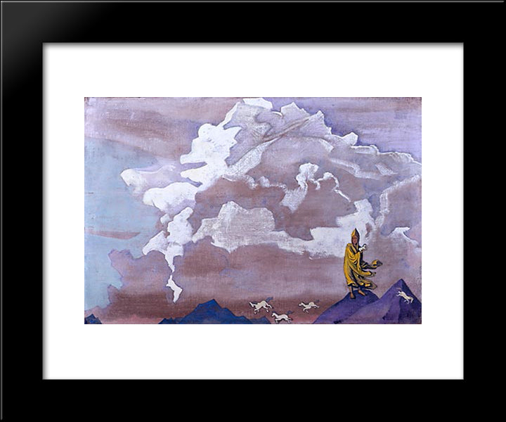 White Horses 20x24 Black Modern Wood Framed Art Print Poster by Roerich, Nicholas