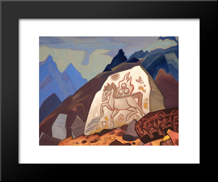 White Stone (Sign Of Cintamani Or Horse Of Happiness) 20x24 Black Modern Wood Framed Art Print Poster by Roerich, Nicholas