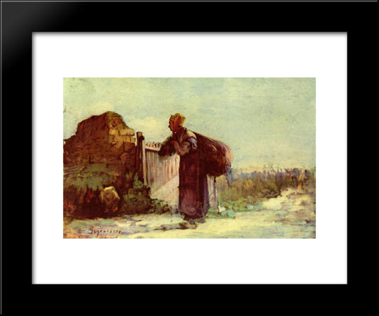 French Peasant Woman With A Bag On Her Back 20x24 Black Modern Wood Framed Art Print Poster by Grigorescu, Nicolae