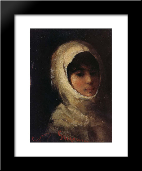 Giri With White Veil 20x24 Black Modern Wood Framed Art Print Poster by Grigorescu, Nicolae