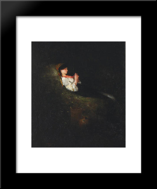 Girl With Red Beads 20x24 Black Modern Wood Framed Art Print Poster by Grigorescu, Nicolae