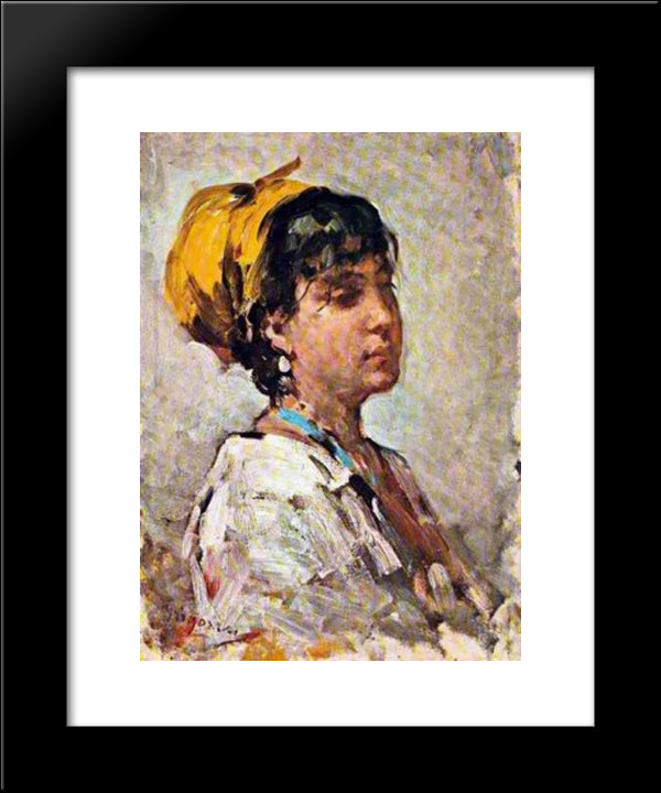 Girl With Yellow Headscarf 20x24 Black Modern Wood Framed Art Print Poster by Grigorescu, Nicolae