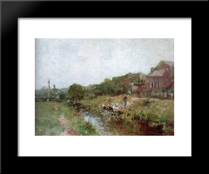 Laundrywoman In Brittany 20x24 Black Modern Wood Framed Art Print Poster by Grigorescu, Nicolae