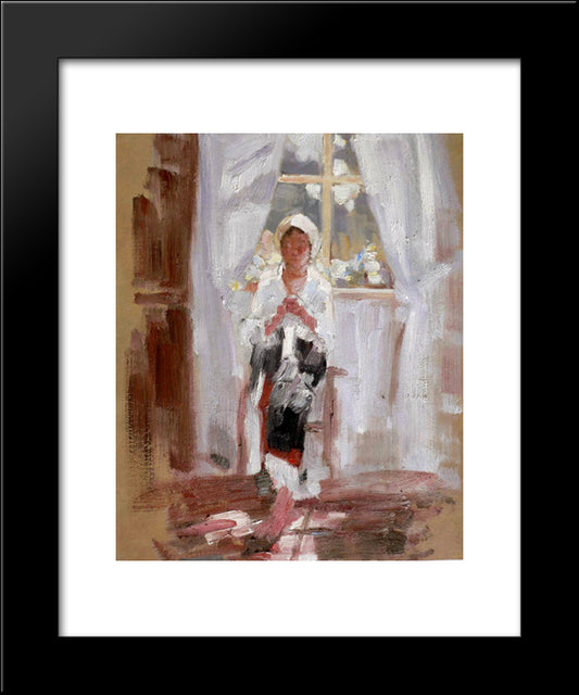 Peasant Sewing By The Window 20x24 Black Modern Wood Framed Art Print Poster by Grigorescu, Nicolae