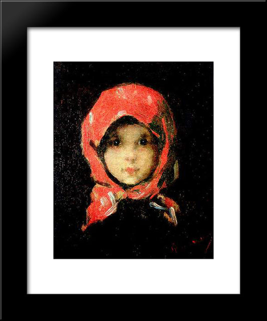 The Little Girl With Red Headscarf 20x24 Black Modern Wood Framed Art Print Poster by Grigorescu, Nicolae