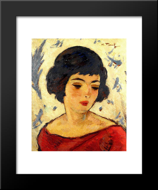 Girl Head 20x24 Black Modern Wood Framed Art Print Poster by Tonitza, Nicolae