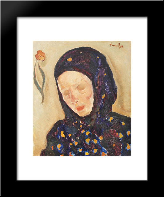 Little Girl With Flowery Headscarf 20x24 Black Modern Wood Framed Art Print Poster by Tonitza, Nicolae