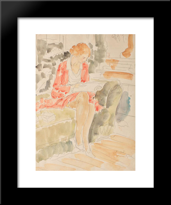 Reading 20x24 Black Modern Wood Framed Art Print Poster by Tonitza, Nicolae