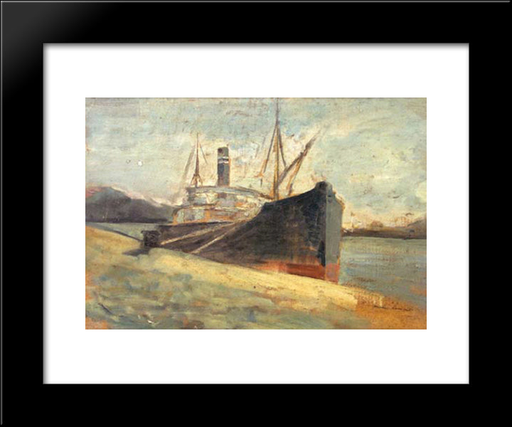 Docked Ship 20x24 Black Modern Wood Framed Art Print Poster by Vermont, Nicolae