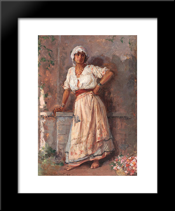 Flower Girl 20x24 Black Modern Wood Framed Art Print Poster by Vermont, Nicolae