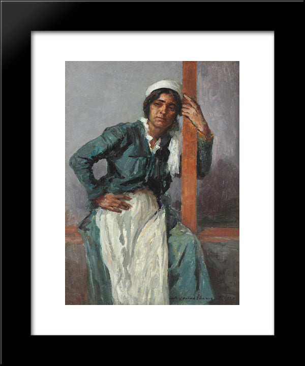 Gipsy Woman In The Veranda 20x24 Black Modern Wood Framed Art Print Poster by Vermont, Nicolae