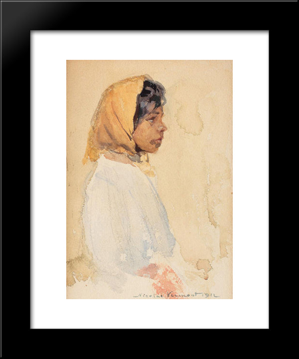 Gypsy Woman With Yellow Headscarf 20x24 Black Modern Wood Framed Art Print Poster by Vermont, Nicolae