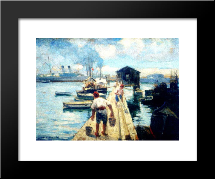Marine Landscape Of Constanta Port 20x24 Black Modern Wood Framed Art Print Poster by Vermont, Nicolae