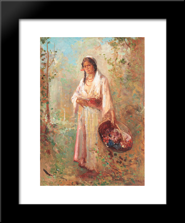 The Flower Girl 20x24 Black Modern Wood Framed Art Print Poster by Vermont, Nicolae