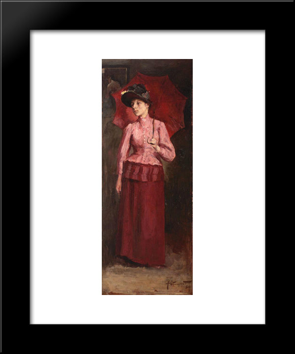 Woman With Red Umbrella 20x24 Black Modern Wood Framed Art Print Poster by Vermont, Nicolae