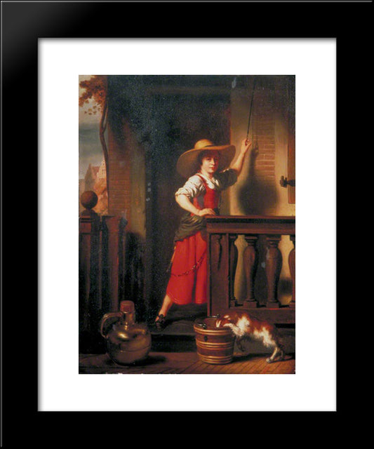 A Woman Selling Milk 20x24 Black Modern Wood Framed Art Print Poster by Maes, Nicolaes