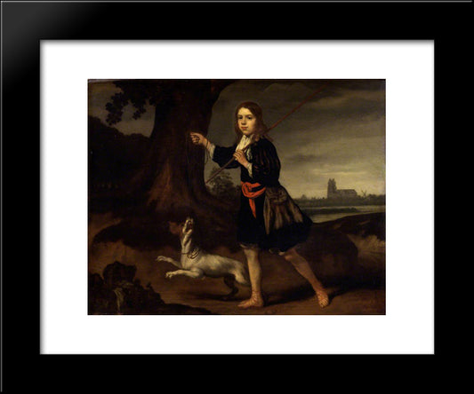 A Young Boy With His Dog 20x24 Black Modern Wood Framed Art Print Poster by Maes, Nicolaes