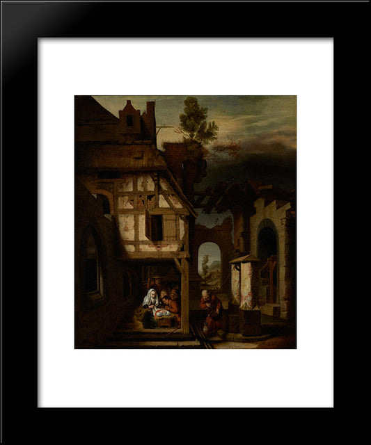 Adoration Of The Shepherds 20x24 Black Modern Wood Framed Art Print Poster by Maes, Nicolaes