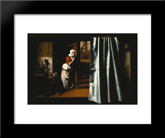 An Eavesdropper With A Woman Scolding 20x24 Black Modern Wood Framed Art Print Poster by Maes, Nicolaes