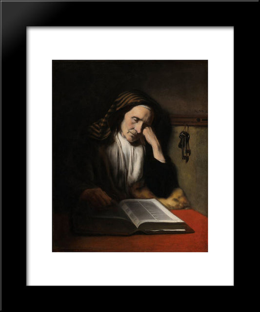 An Old Woman Dozing Over A Book 20x24 Black Modern Wood Framed Art Print Poster by Maes, Nicolaes