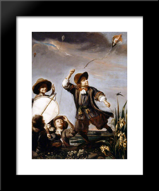 Boys Flying Kites 20x24 Black Modern Wood Framed Art Print Poster by Maes, Nicolaes