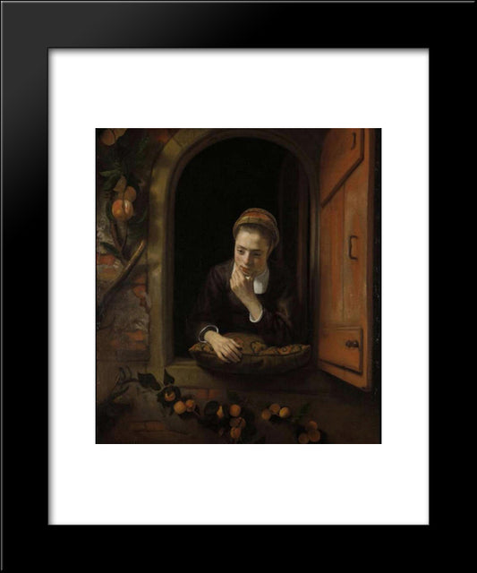 Girl At A Window (Also Known As The Daydreamer) 20x24 Black Modern Wood Framed Art Print Poster by Maes, Nicolaes