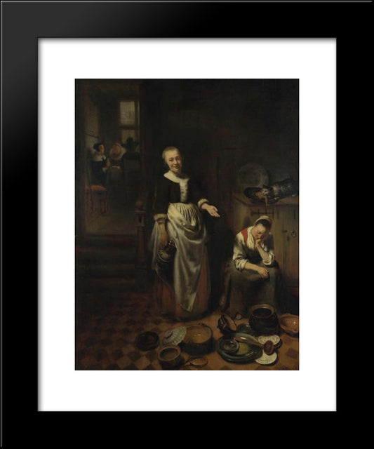 Interior With A Sleeping Maid - The Idle Servan 20x24 Black Modern Wood Framed Art Print Poster by Maes, Nicolaes