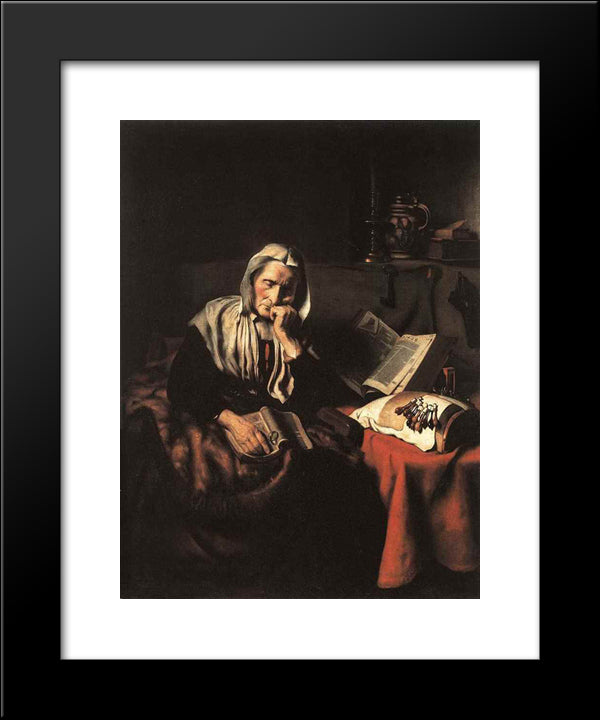 Old Woman Dozing 20x24 Black Modern Wood Framed Art Print Poster by Maes, Nicolaes