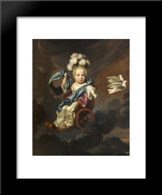 Portrait Of A Baby Girl As Venus With A Chariot Drawn By Doves 20x24 Black Modern Wood Framed Art Print Poster by Maes, Nicolaes