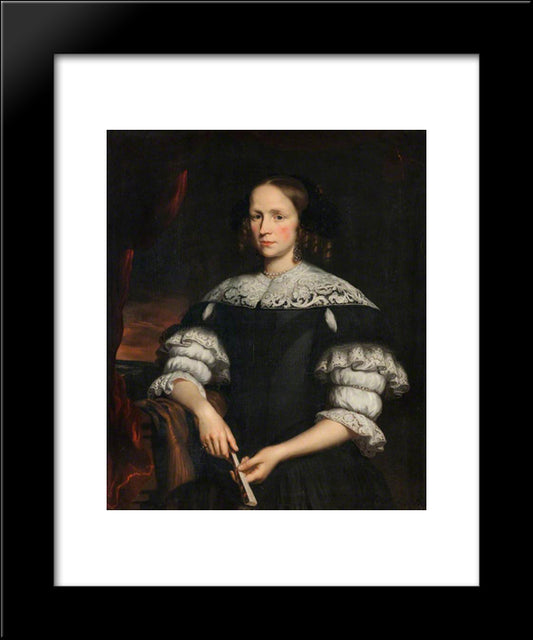 Portrait Of A Woman With A Fan 20x24 Black Modern Wood Framed Art Print Poster by Maes, Nicolaes