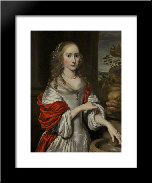 Portrait Of A Young Girl Standing Near A Fountain 20x24 Black Modern Wood Framed Art Print Poster by Maes, Nicolaes